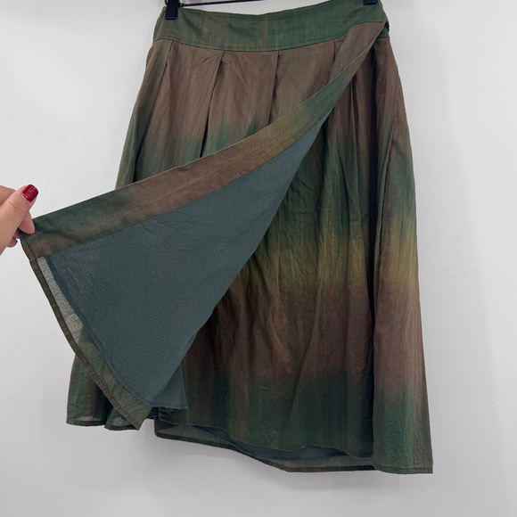 Theory Skirt Women 8 Green Brown Ombre Wrap Sash Tie Preppy Artsy Boho Hippie - Picture 5 of 14